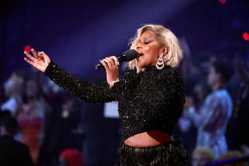 NEWARK, NEW JERSEY - SEPTEMBER 12: Mary J. Blige speaks onstage during the 2023 MTV Video Music Awards at Prudential Center on September 12, 2023 in Newark, New Jersey. (Photo by Mike Coppola/Getty Images for MTV)